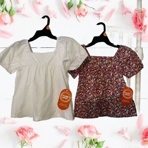 NWT 2 Girls Feminine Blouses 100% Cotton 1 White Eyelet & 1 Floral Size 4T